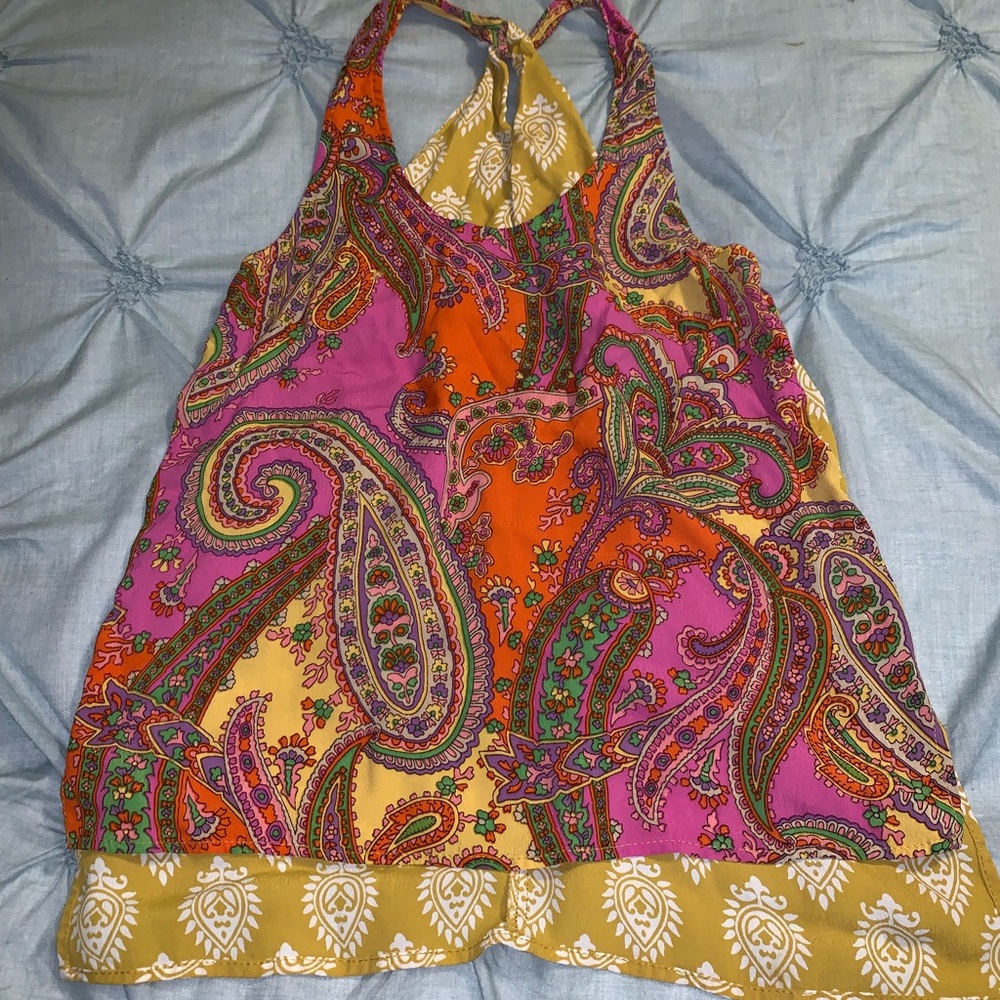 Summer print tank with tied back